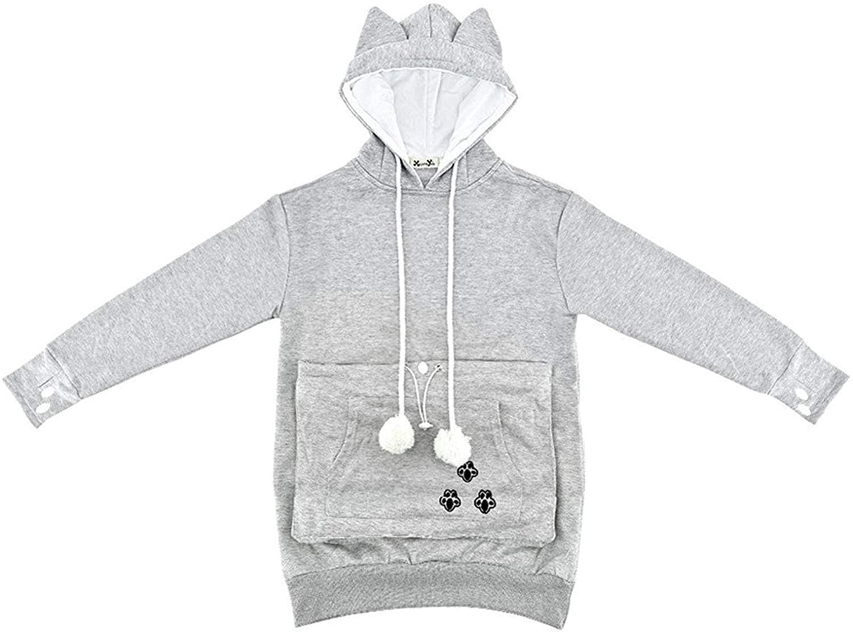 Bocianelli Pet Cat Dog Pouch Hoodies Pullover Sweater Pocket Hoodie Cat Dog Holder Carrier Sweatshirt Grey