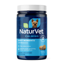 Load image into Gallery viewer, NaturVet Quiet Moments Calming Dog Supplement, Dog Soft Chews with Melatonin to Help Reduce Stress from Storms, The Vet, Fireworks, and Travel, Bacon and Chicken Flavored Pet Supplement, 70 Count Jar
