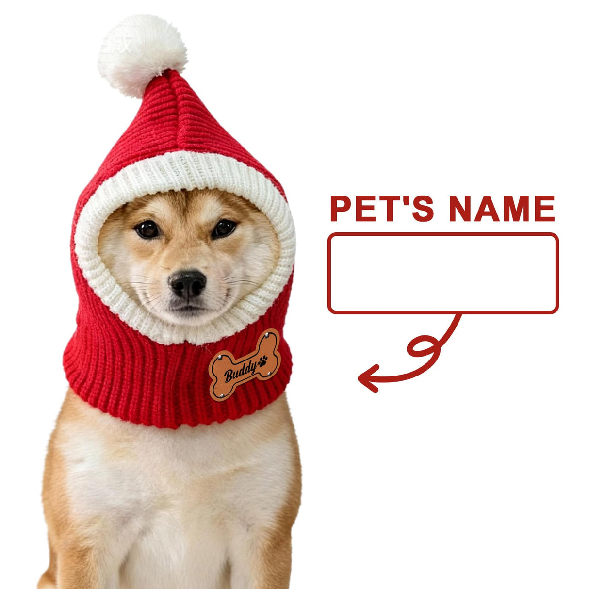 DYOART Custom Dog Beanie with Leather Patch Name, Personalized Santa Hat for Dog, 2025 Christmas Hats for Dog & Cat, Pom Pom Winter Hat for Small Medium Large Dogs Cats