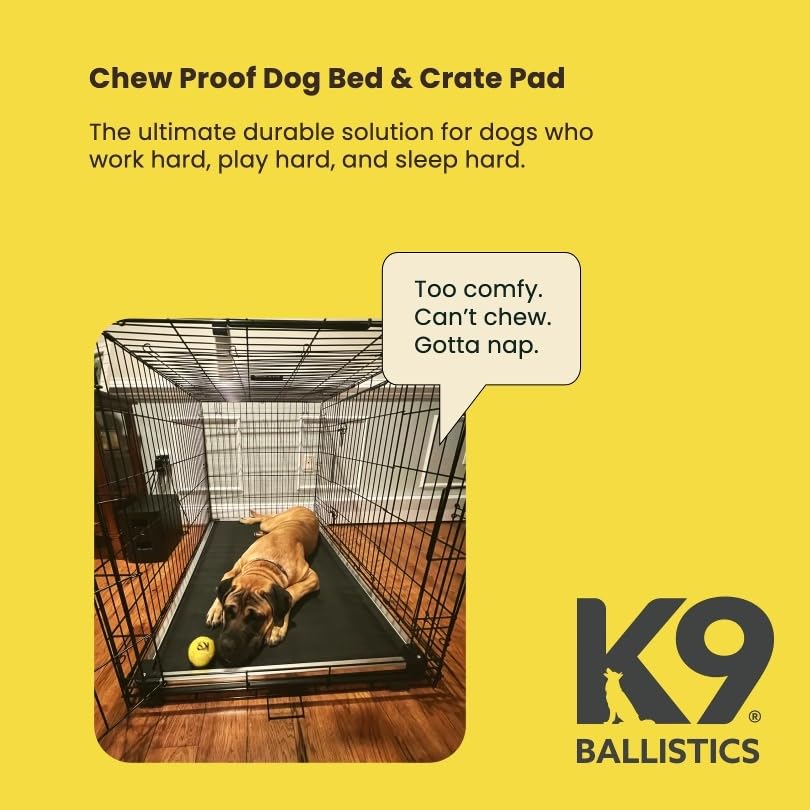 K9 Ballistics Chew Proof Armored Padded Dog Crate Bed, Virtually Indestructible, Legs Included (Obsidian Black, Large (41" L x 27" W x 5" H))