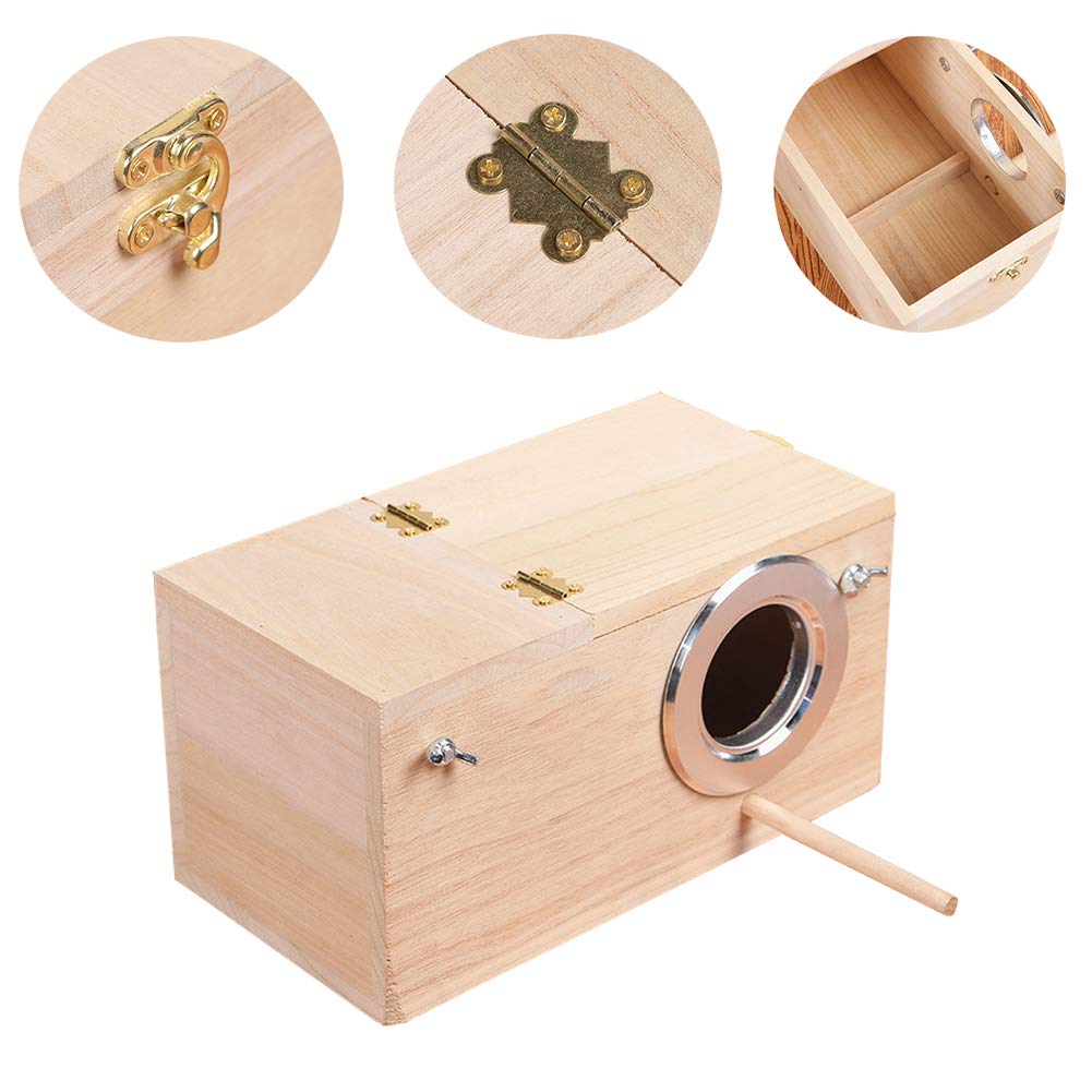 YJJKJ Wood Parakeet Nest Box Pet Bird House Parrot Breeding Mating Box Bird Cage Box for Lovebirds Cockatiel Parrotlets Budgerigar Parakeet (M)
