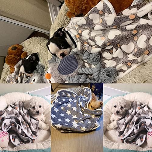1 Pack 3 Puppy Blankets for Large Dogs Super Soft Warm Sleep Mat Grey Cute Print Fluffy Fleece Pet Throw Dog Blankets for Medium Dogs Cats,Star&Bone&Love-Large(40"x30")