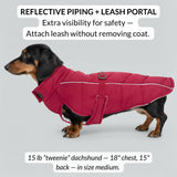 DJANGO Insulated Winter Dog Coat – Warm, Water-Repellent Puffer Jacket for Small Dogs, Dachshunds & Puppies – Adjustable, Reflective Cold-Weather Dog Coat with Harness Hole – Firelight Red, Small
