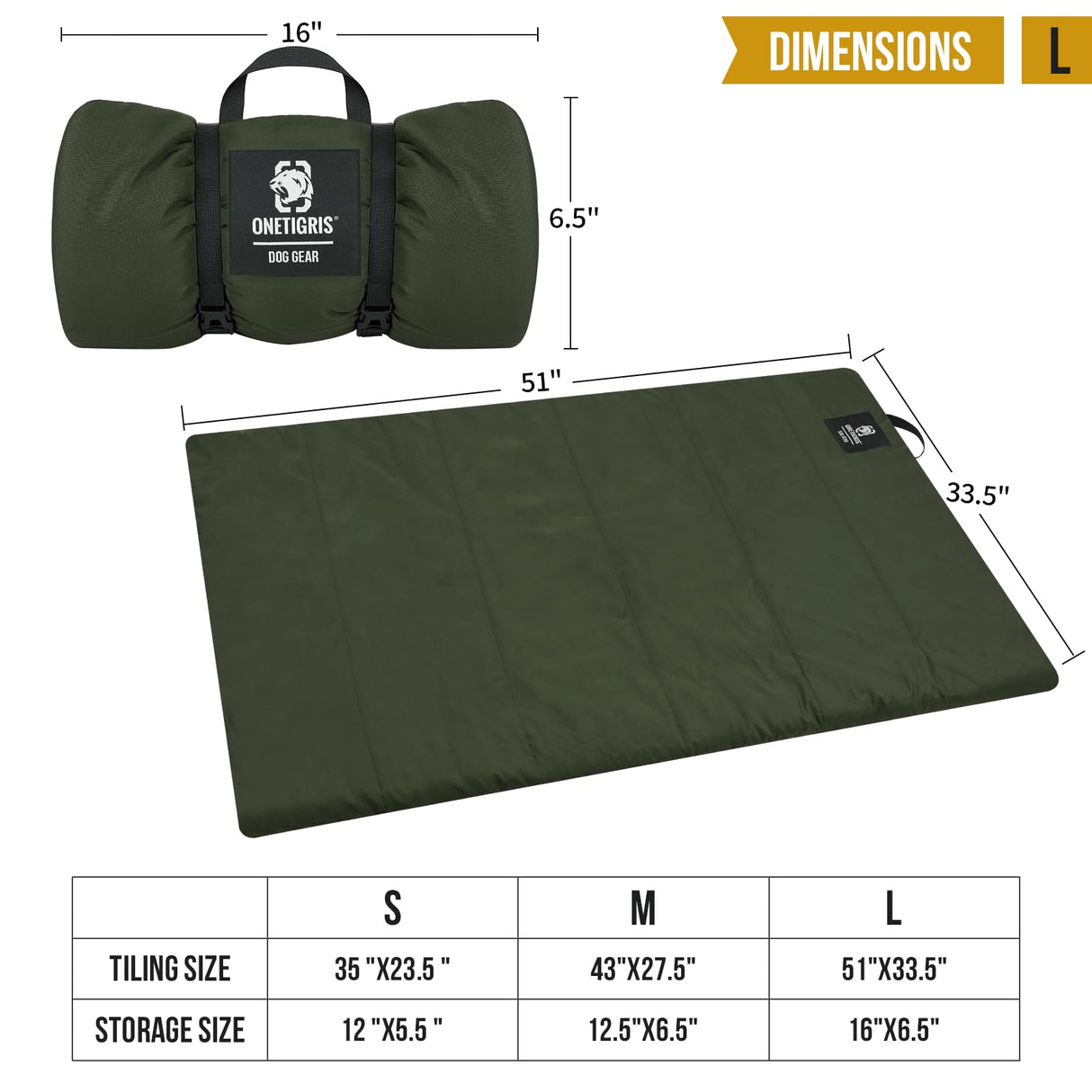 ONETIGRIS Large Dog Bed Washable Matteress Anti Slip Cushion for Pets Sleeping, 3.6ft by 2.2ft Water-Resistant Pet Bed for Indoor Outdoor(Green,L)