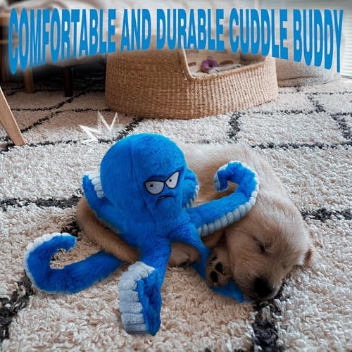 LEGEND SANDY Tough Dog Toys, Stuffed Dog Chew Toys, Large Dog Toys to Keep Them Busy, Interactive Dog Toys, Squeaky Dog Toys, Tug of War Dog Toy, Crinkle Dog Toy (Blue Octopus)