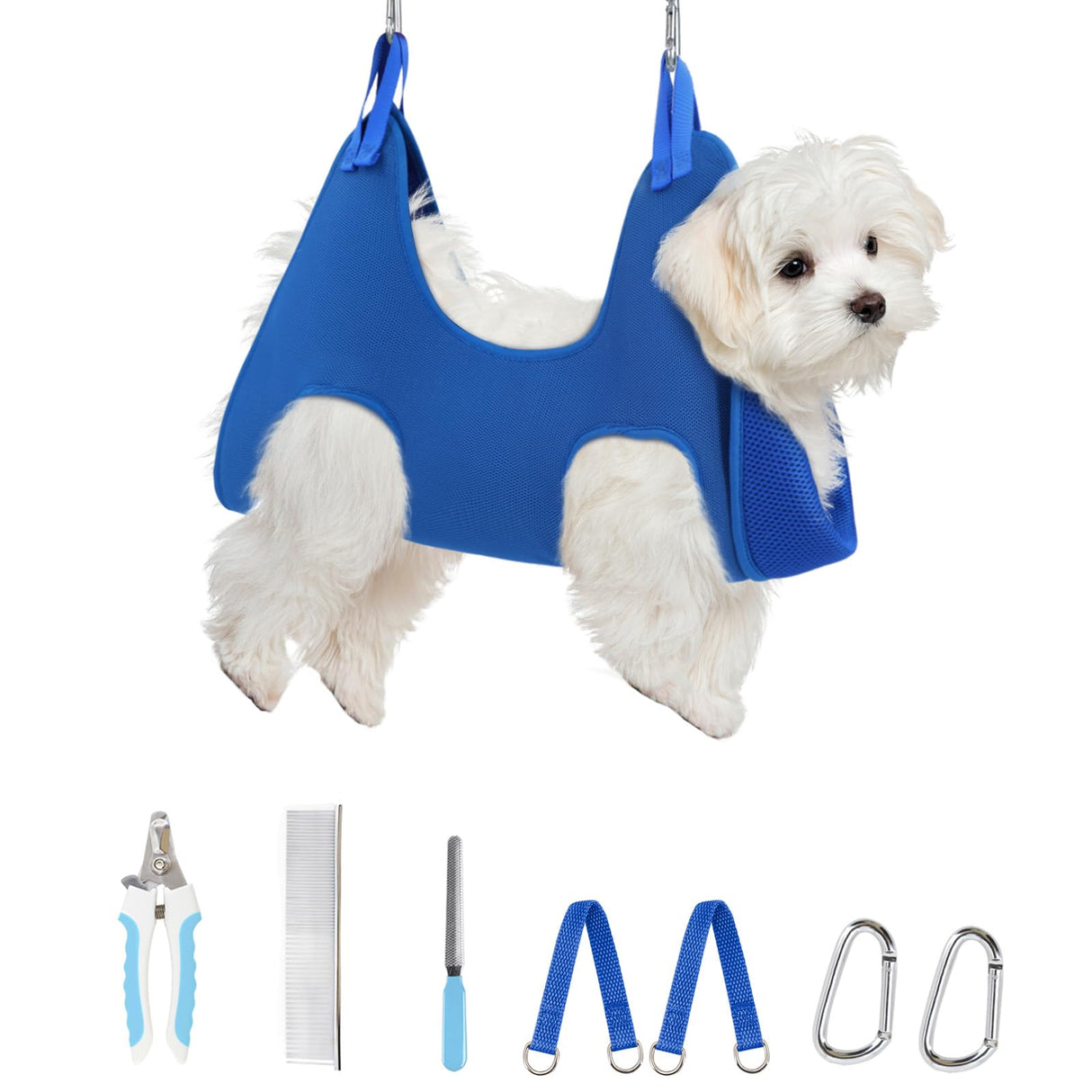 Supet Dog Grooming Hammock Harness for Dogs Cats, Relaxation Pet Nail Clipper Hammock, Restraint Dog & Small Animal Leashes Sling for Groomingk for Nail Trimming (Blue, 2XS)