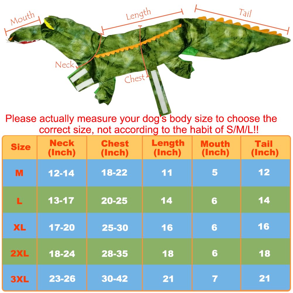 Kodervo Alligator Dog Costume - Funny Crocodile Costume for Small to Large Dogs, Halloween Cosplay Dress