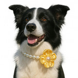 Elegant Pearl Flower Dog Necklace – Adjustable & Stylish for Weddings, Birthdays, and Parties (Yellow, L（18.5-20.5 inches）)
