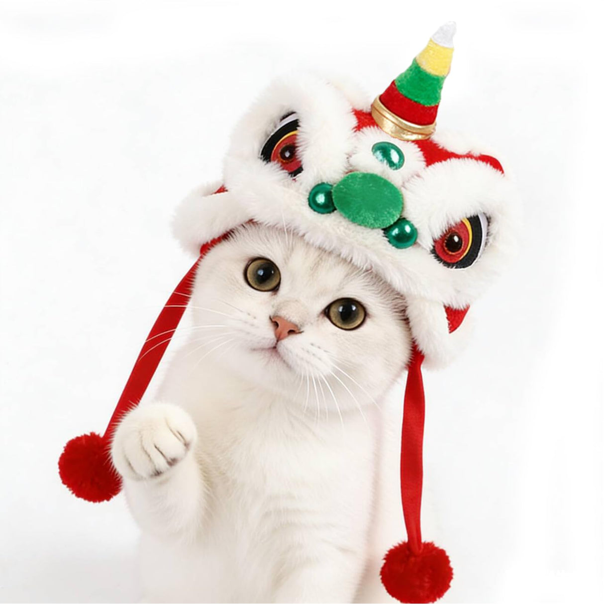 SSEISS New Year Dog Lion Dance Hat, Spring Festival Pet Dragon Cap, Warm Cat Cosplay Head Accessorries for Small Medium Dogs (One Size, Green Lion)