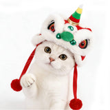 SSEISS New Year Dog Lion Dance Hat, Spring Festival Pet Dragon Cap, Warm Cat Cosplay Head Accessorries for Small Medium Dogs (One Size, Green Lion)