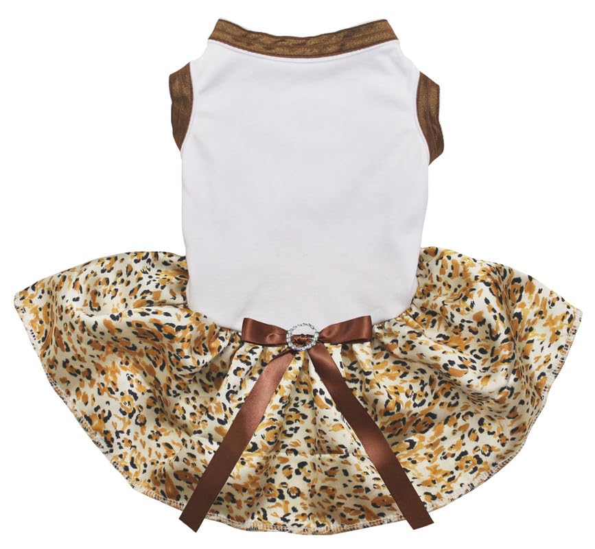 Petitebella Plain Leopard Theme Puppy Dog Dress (White/Leopard, Medium)