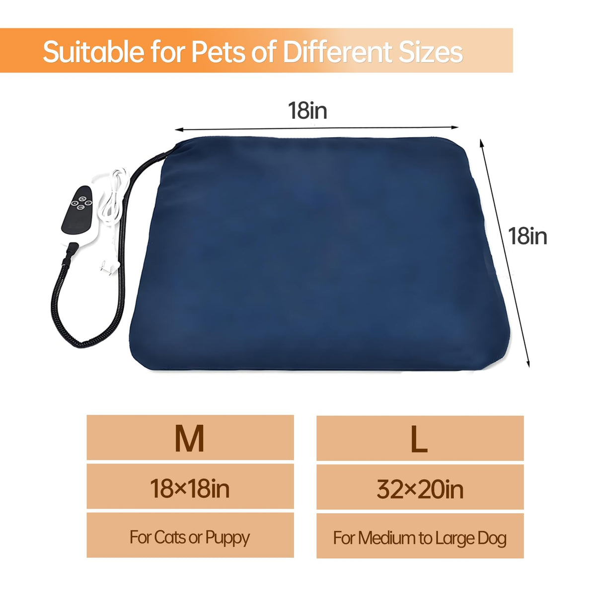 Pet Heating Pad, Electric Dog Cat Heating Pad with 6 Adjustable Temperature & 5 Timers, Indoor Warming Heated Mat Pad with Removable Cover & Chew Resistant Cord (L: 32"x 20")