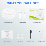 Wireless Rechargeable Hearing Aids with Noise Cancelling, Charging Case, and One Button Volume Control for Seniors and Adults. No Whistling, 3 Ear Dome Sizes Included