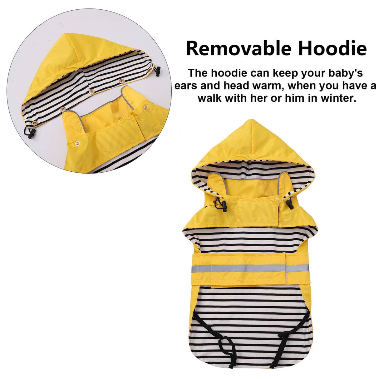 Dog Raincoat Puppy rain Jacket with Removable Hood for Small Medium Breeds Reflective Strap Storage Pockets in Cold Day Yellow M