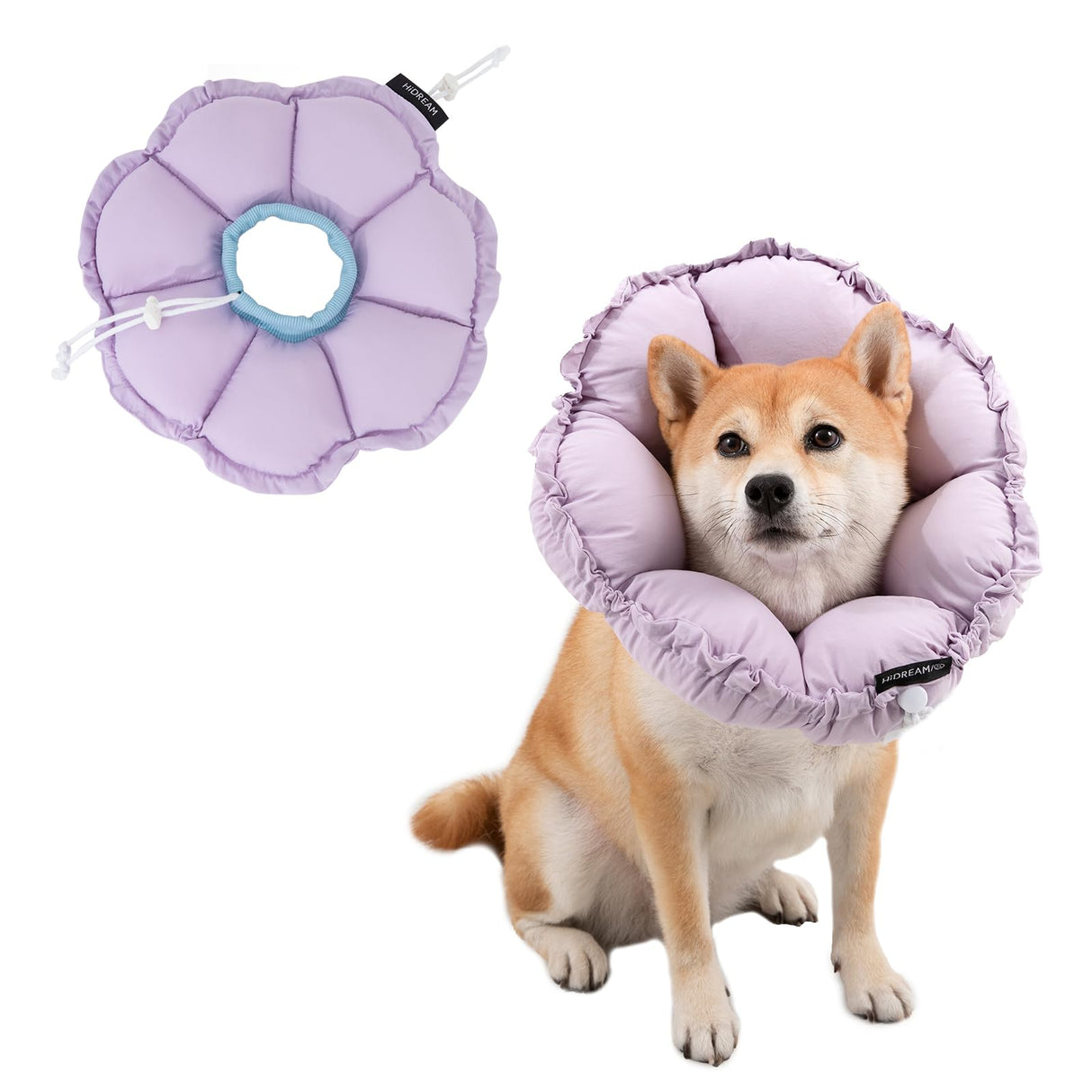 H HIDREAM Soft Dog Cones for Medium Dogs,Cute Adjustable Cone for Dogs to Stop Licking,Dog Recovery Collars & Cones That can Protect Head and Foot Wounds，Purple Flower All-Season Style