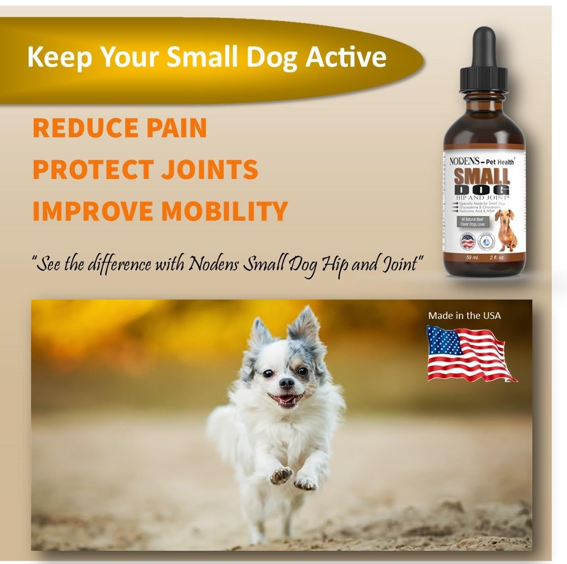 NODENS Small Dog Hip and Joint Liquid Glucosamine for Dogs – Small Dog Joint Supplement for Senior Dog Pain Relief Anti-inflammatory for Improved Joint Flexibility & Mobility 2oz