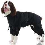 FUAMEY Full Body Dog Coat,Warm Dog Fleece Jackets with Harness Built in Windproof Dogs Snowsuit Zip up Pet Four Legged Pets Jumpsuit Winter Outfit Cold Weather Coats for Large Dogs Black L