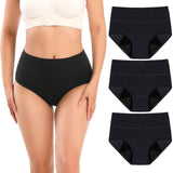Molasus Incontinence Underwear for Women High Absorbency Period Leakproof Cotton Underwear Heavy Flow Menstrual Protective Panties Bladder Control Briefs 3 Pack,Black,Large