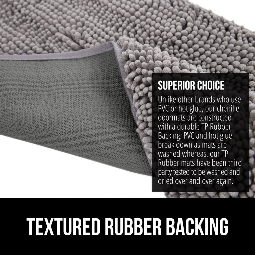 GORILLA GRIP SoakSTOPPER Dog Door Mat, 60x36 Machine Washable Rug Absorbent Doormat Captures Moisture Mud Dirt, Quick Dry Soft Chenille Entryway Rugs Indoor Entrance Mats for Dog Paws, Grey