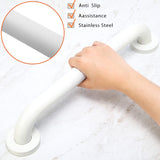 Rackickyer Shower Grab Bar, 2 Pack 12 Inch White Bathroom Grab Bar, 1.25" Diameter 304 Stainless Steel Anti-Slip Grab Bars for Bathtubs and Showers, Handicap Shower Grab Bar for Seniors Elderly