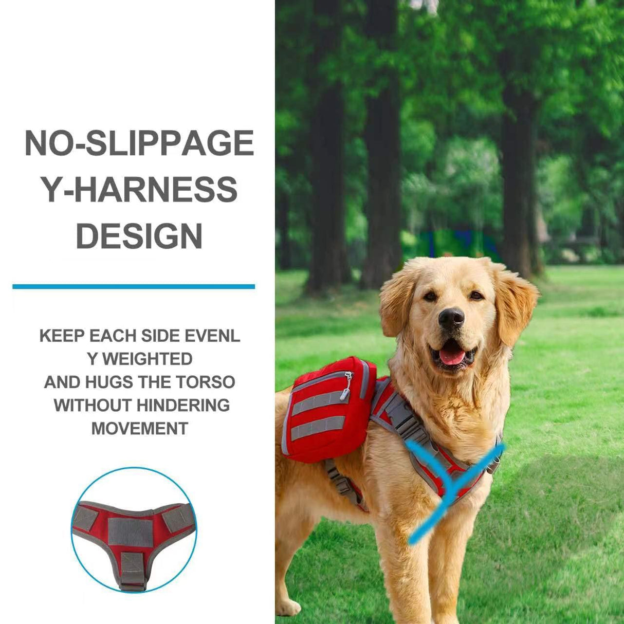 BYGD Dog Backpack for Medium to Large Dogs, Saddle Bag for Dogs to Wear for Hiking, Backpack Harness with Side Pockets for Hiking, Walking, Training, Running (L XL Red).