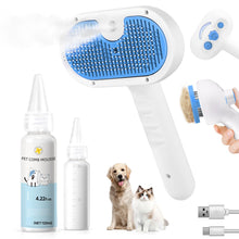 Load image into Gallery viewer, Pet Steam Brush for Dog &amp; Cat - 3-in-1 Steam Grooming Brush for Shedding &amp; Hair Removal - Self Cleaning Spray Comb with Mist for Long Haired Pets - Includes 1*Waterless Shampoo, Blue.
