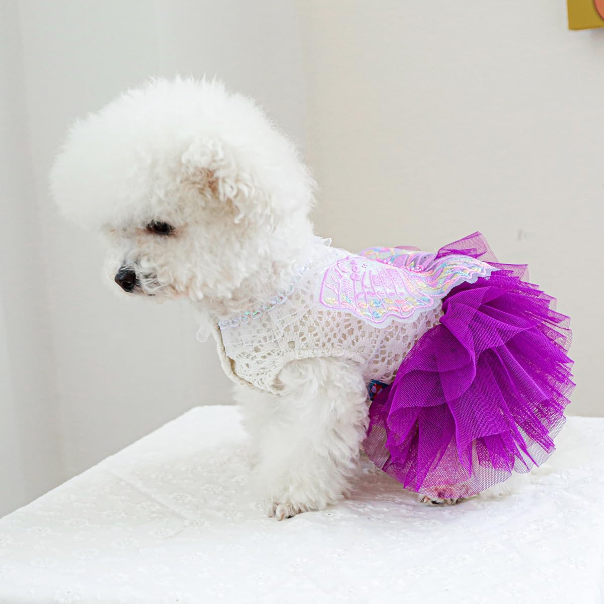 Cute Striped Tutu Dress for Dogs - Bear Pattern Puppy Princess Outfit, Comfortable Breathable Summer Clothes for Small Female Dogs, Chihuahua Yorkie Holiday Birthday Apparel