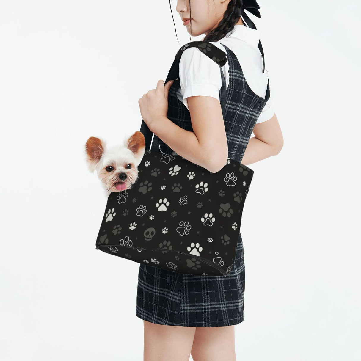 Black White Paw Dog Purse Carrier for Small Dogs Cats,Portable Foldable Soft Sided Small Pet Carrier Tote Bag for Outdoor