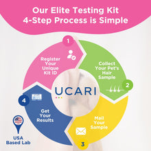 Load image into Gallery viewer, UCARI Pet Sensitivity Test | Screens for 1000+ Intolerances | Food &amp; Environment Analysis | Painless Home Test Hair Sample Method | Results in 48 Hours | Cats &amp; Dogs
