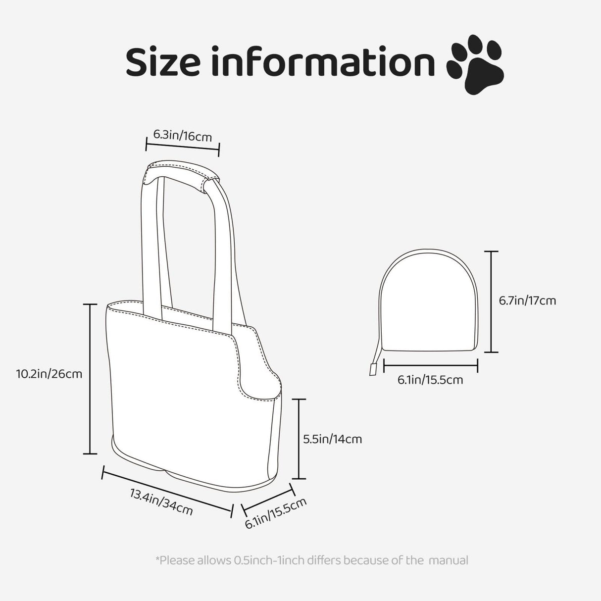 Black White Paw Dog Purse Carrier for Small Dogs Cats,Portable Foldable Soft Sided Small Pet Carrier Tote Bag for Outdoor