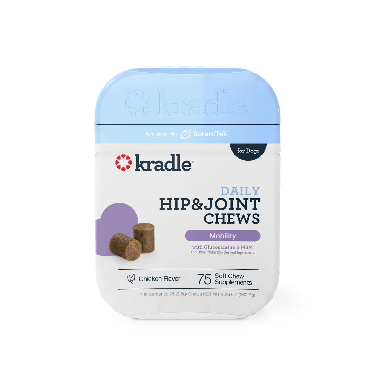 Kradle Hip and Joint Chews for Dogs - Daily Mobility & Joint Health Supplement - Soft Chews with Glucosamine, Chondriotin, MSM, Hyaluronic Acid & Turmeric - 75 Chews