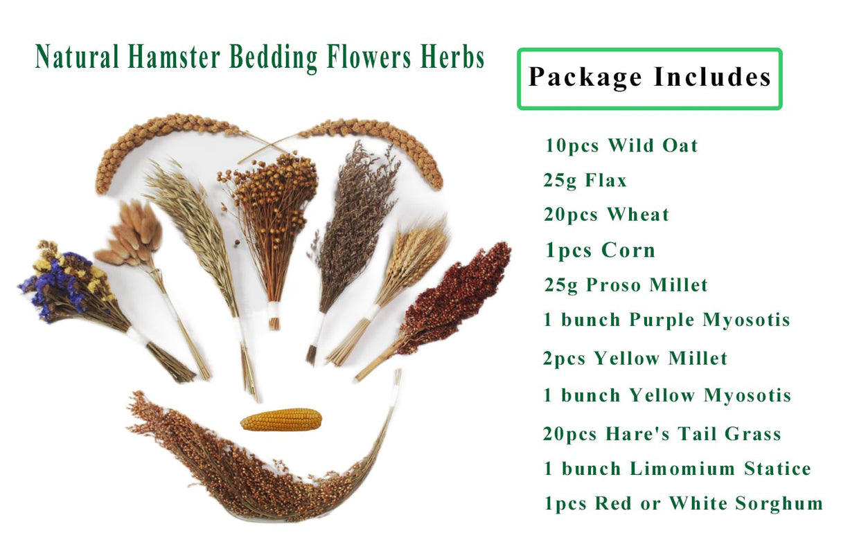 JFWOD Natural Hamster Bedding Flowers Herbs Sprays Treat for Cage Habitat Enclosure Decor for Dwarf Syrian Gerbils Mice Mouse Rat Pet Accessories Supplies