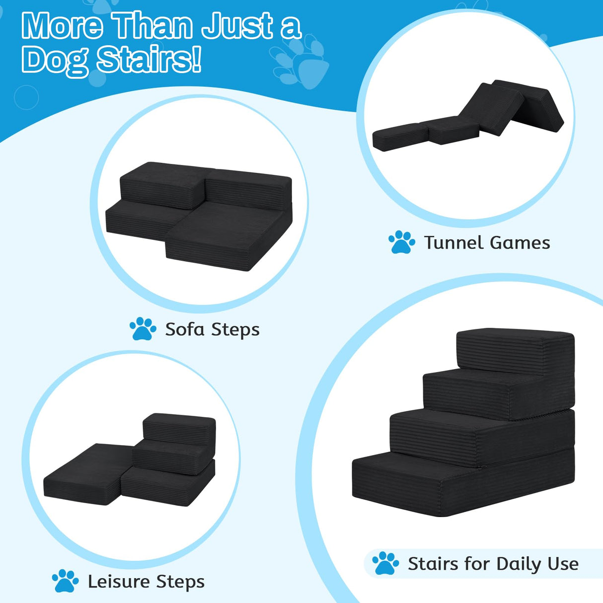 PRIMEPATIO Dog Stairs for Small Dogs, 4 Step Pet Stairs for High Beds and Couch, Dog Steps for Bed Balanced 18" H, Foldable Pet Ramp for Large Cats Climb, Non-Slip Bottom Doggy Step, Black