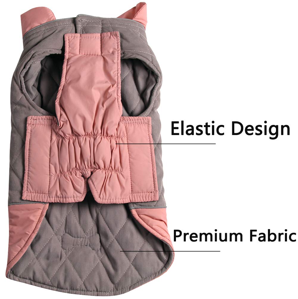 Vecomfy Reversible Dog Coats for Small Dogs Waterproof Warm Puppy Jacket for Cold Winter,Pink and Grey S