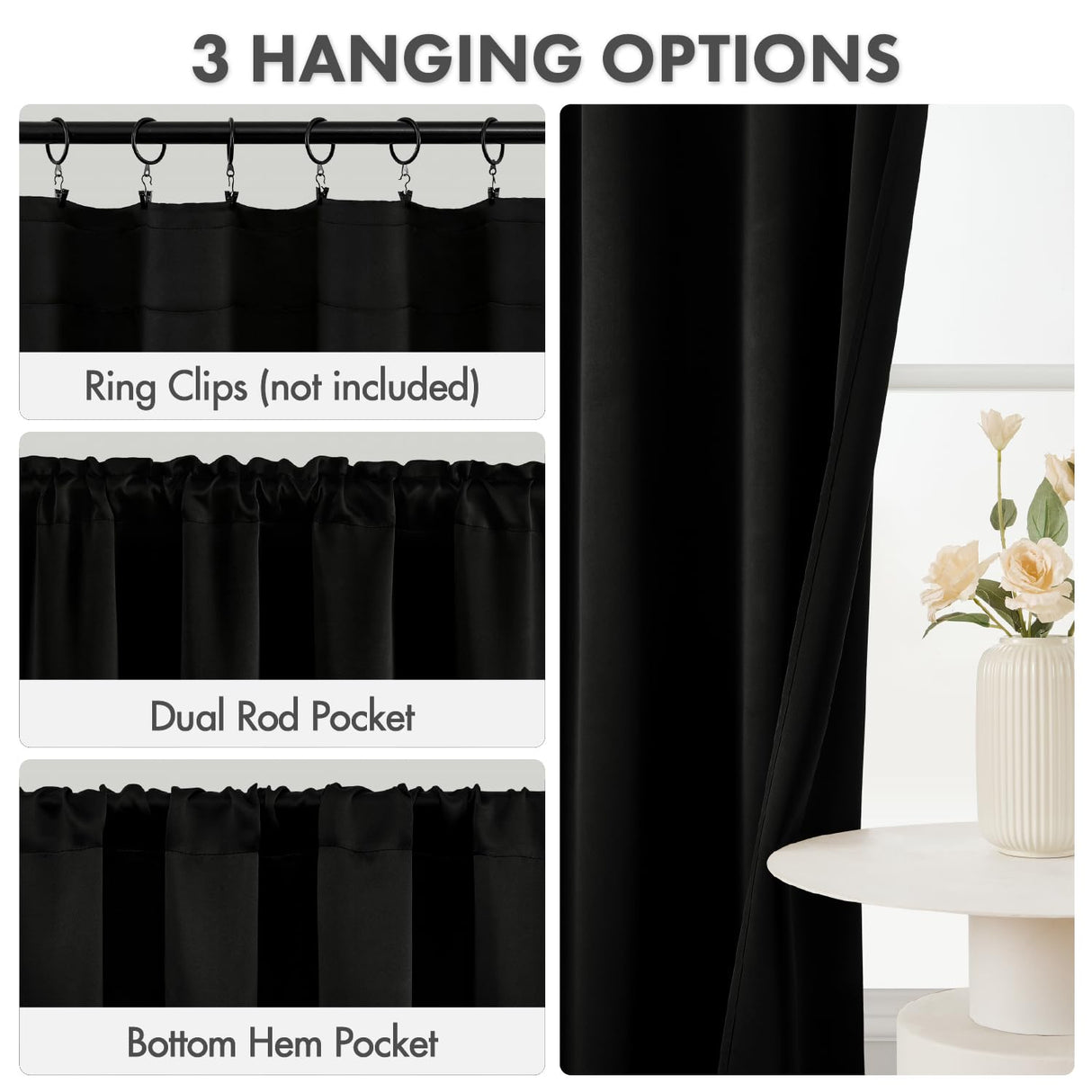 36 Inch Short Blackout Curtains Set of 4, Over Sink Kitchen Tier Curtain Thermal Insulated Privacy Drapes Mini Top & Bottom Rod Pocket Cafe Curtains for Small Windows Bathroom RV, Black