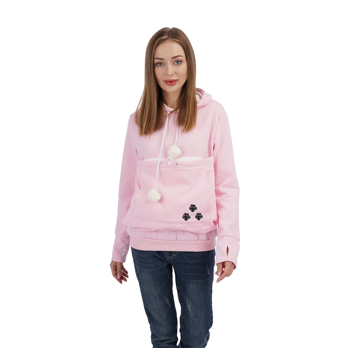 Unisex Big Pouch Hoodie Long Sleeve Pet Dog Holder Carrier Sweatshirt, Pink-thick, XX-Large