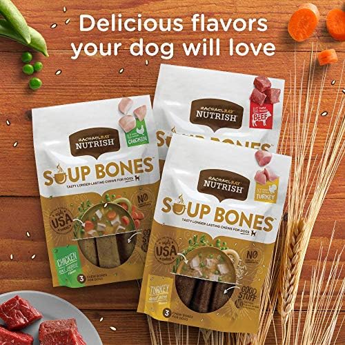 Rachael Ray Nutrish Soup Bones Dog Treats, Beef & Barley Flavor, 3 Bones (Pack of 8)