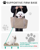 Lightweight Dog Purse Carrier for Small Dogs up to 15 lbs, Dog Tote Bag Puppy Carrier, Soft Plush Interior, Safety Leash Clip, 4 Side Pockets Dog Carrier Bag for Travel & Walking, Camel
