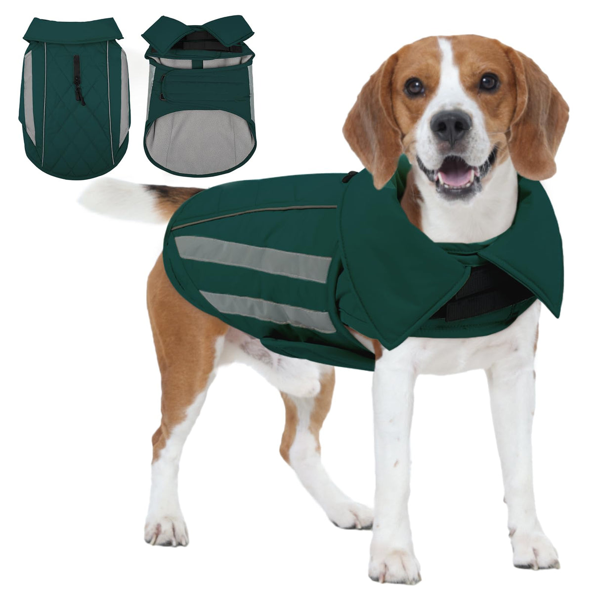 IECOii Dog Winter Coat - Deep Chest Breeds Reflective Dogs Coats Winter, Waterproof & Windproof Hunting Vests, Adjustable Snow Jackets for Large Breeds, Pitbull Outdoor Vest Jacket, Green, Sizes XL