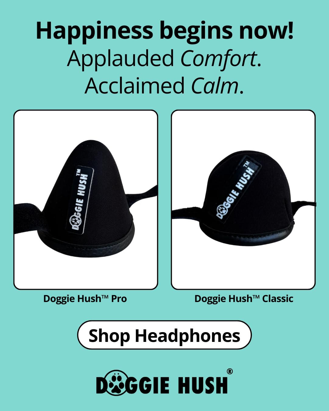 DOGGIE HUSH® Pro - Advanced Ear Protection for Dogs, Noise cancelling, designed for sound-sensitive dogs that need extra comfort and quiet (Small)