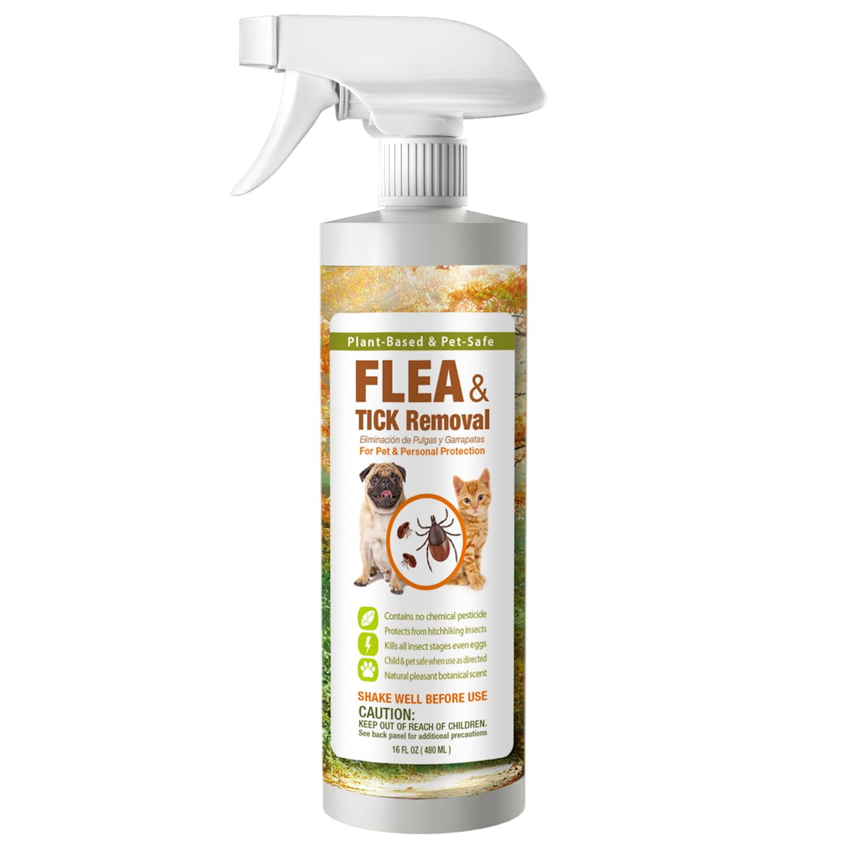 EcoVenger Flea & Tick Removal Spray 16oz for Dogs and Cats, Protects from Fleas, Mites, Ticks & Mosquitoes, eliminates+ Repels+ Housekeeping, Indoors/Outdoors, Plant-Based Formula Safe for Pets & Kids