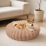 Vhen When Donut Dog and Cat Bed, Luxurious Comfortable Faux Rabbit Fur Pet Beds, Round Anti-Anxiety Calming Puppy Kitten Bed with Anti-Slip Bottom for Small Medium Dogs & Cats(28", Brown)