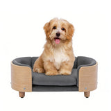 Trygoal Small Dog Sofa Bed with 2.4" Soft Foam, Removable Washable Cover, Elevated Dog Bed Pet Sofa with Solid Wood Legs & Bent Wood Back for Little Breeds, Dark Grey Velvet