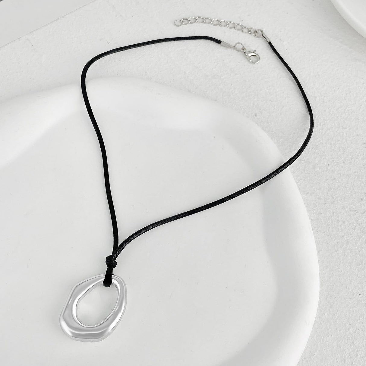 PLOUTOS Statement Modern Geometric Hollow Square Pendant Rope Chain Necklace for Women Bold Fashion Layering Collarbone Jewelry Party Wear Accessory (Silver A)