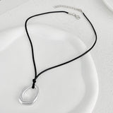 PLOUTOS Statement Modern Geometric Hollow Square Pendant Rope Chain Necklace for Women Bold Fashion Layering Collarbone Jewelry Party Wear Accessory (Silver A)