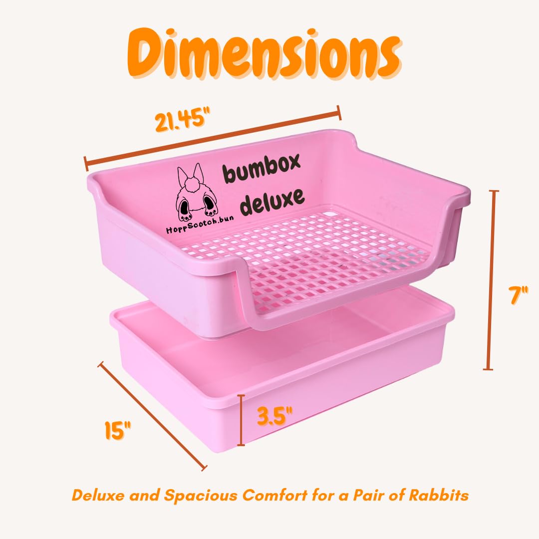 HoppScotch.bun Bumbox Deluxe Rabbit Litter Box, Extra Large 21.45" Training Cage with Toilet Tray for Small Animals, Pink