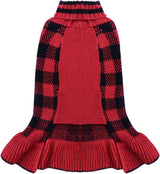 KYEESE Christmas Dog Sweater Dress for Medium Dogs with Leash Hole Classi Checkered Pet Sweaters Dog Christmas Outfit with BowtieTurtleneck Dogs Apparel for Winter, XXXL