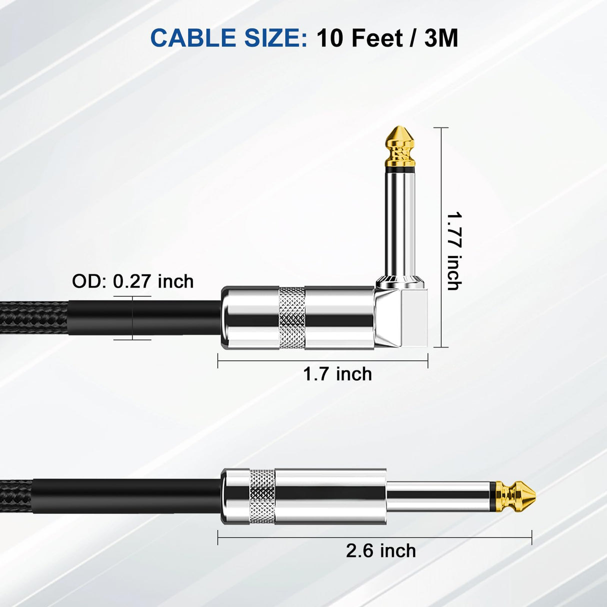 Guitar Cable, Guitar Cord 10ft, AMP Cord for Bass & Electric Guitars/Keyboard/Mandolin, Pro Audio Instrument Cable (Right Angle to Straight, Black)