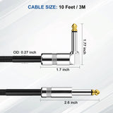 Guitar Cable, Guitar Cord 10ft, AMP Cord for Bass & Electric Guitars/Keyboard/Mandolin, Pro Audio Instrument Cable (Right Angle to Straight, Black)