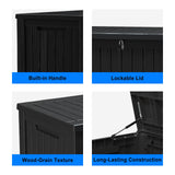 MAIUSCOLI 180 Gallon Resin Outdoor Deck Box Waterproof Patio Furniture, Garden Tools, Cushions, Pool Accessories Outside Storage (Black, 180 Gallon)